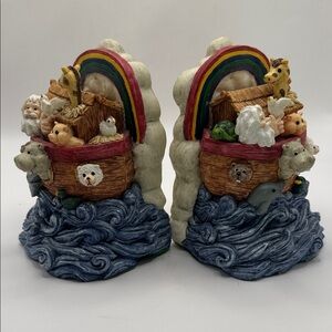Vintage Noah’s Ark with rainbow  resin bookends